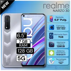 REALME - Celular Realme Narzo 30 5G  6.5"  Pulg. 7GB RAM 128GB Android 11 - Plata