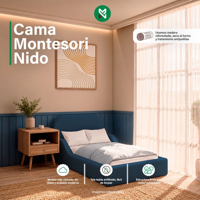 Cama Montesori Nido Azul 1.5 Plazas