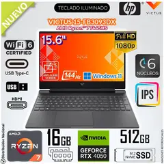 HP - Laptop Gamer HP VICTUS 15-FB3093DX 15.6" FULL HD 144Hz AMD Ryzen™ 7 7445HS RTX™ 4050 16GB RAM 512GB SSD BM4X8UA