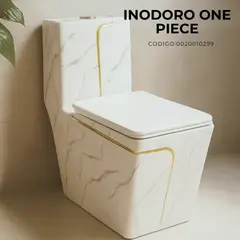 FRATELLI - Inodoro One Piece Minimalista Marmoleado Blanco con Dorado Cuadrado 2328MGML