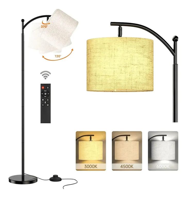 Lámpara De Pie LED Regulable Con Control Remoto Negro