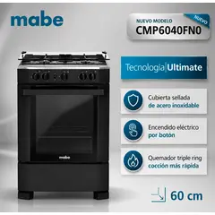 Mabe - CMP6040FN0 - Cocina De Pie 1 Horno 4 Hornillas Negro 60Cm Mabe