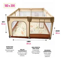 BABY HAPPY - Nuevo Corral BEIGE para Bebe con Diseño Dino 180x200