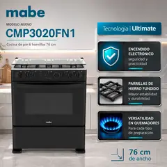 Mabe - CMP3020FN1 - Cocina De Pie 6 Hornillas 76Cm Negro Mabe