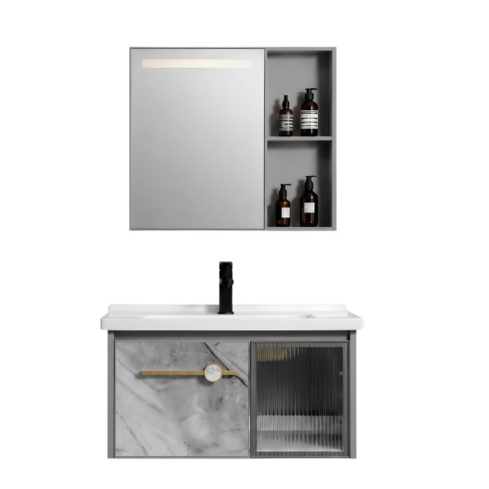 MUEBLE DE BAÑO DE ALUMINIO + ESPEJO CON SENSOR LED - QH401 GRIS - FRATELLI