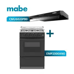 Mabe - Combo Campana Extractora 60cm +Cocina a Gas 51cm Negro Mabe