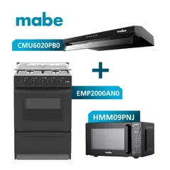 Mabe - Combo Campana 60cm +Cocina a Gas 51cm +Microondas 25 L Mabe