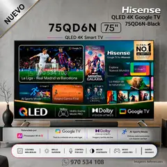 Hisense - Televisor Hisense 75 QLED UHD 4K 75QD6N GoogleTV