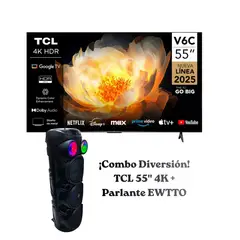 TCL - Televisor TCL 55 Pulgadas 4K HDR Google TV 55V6C + PARLANTE EWTTO PORTATIL ET-P5782MBC