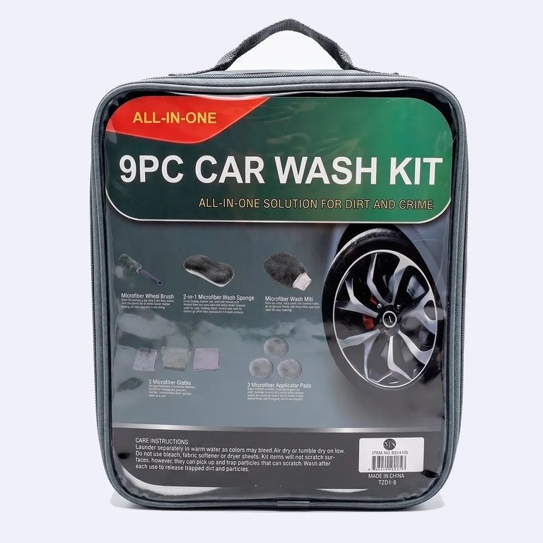 Kit Lavado Auto Esponja Paños Microfibra Cepillo 9 Piezas