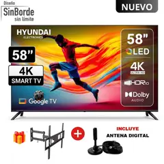HYUNDAI - Televisor Hyundai 58 4K QLED Smart Google Gris HYLED5813QG + Rack + Antena