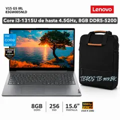 LENOVO - Notebook Lenovo V15 G5 IRL, 15.6 FHD TN, Core i3-1315U de hasta 4.5GHz, 8GB DDR5-5200 + TEROS 9031BK