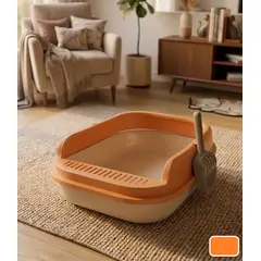 GENERICO - Arenero para Gatos con pala Naranja y Blanco