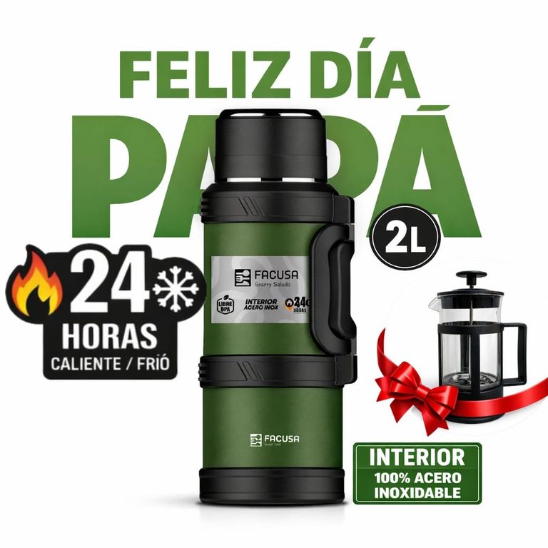 FACUSA - TERMO EXPLORER EN ACERO INOXIDABLE 2L - VERDE Y NEGRO + CAFETERA GRATIS