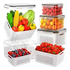 EVERSO - Organizador Refrigerador Cocina 5 Contenedores Con Tapa Blanco