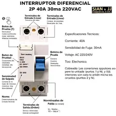 GENERICO - INTERRUPTOR DIFERENCIAL MONOFASICO 2X40AMP 30mA