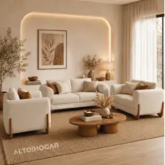 ALTO HOGAR - Juego de Sala Amaro 3 2 1 - Tapiz Antifluido - Crema