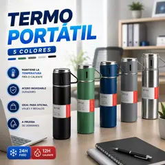 GENERAL - TERMO PORTÁTIL 500 ML IDEAL PARA AGUA CALIENTE O FRÍA  + 3 TAZAS INCLUIDAS / color aleatorio