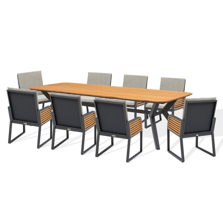 Juego de Terraza Comedor Jardín de Madera Teca 8 PERSONAS MODELO: LEAF