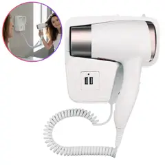 SEISA - Secadora de Cabello para Baño y Habitación Hoteles con Soporte de Pared y  Cargador 5V USB