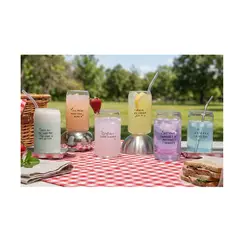 CRISTAR - SET DE 6 VASOS DE VIDRIO ESTILO LATA CON FRASES 473 ML