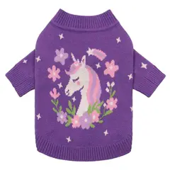 GENERICO - CHOMPA MORADA PARA PERRO GATO DISEÑO UNICORNIO LANA ANGORA ROPA ABRIGADORA  TALLA L