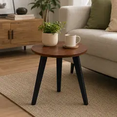 INSPIRA MARKET - Mesa Auxiliar Redonda Moderna 40 cm Madera Nogal con Patas Negras para Sala Dormitorio
