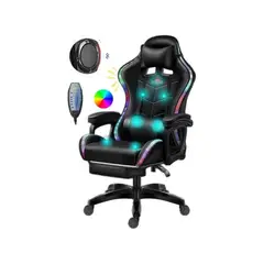 GENERICO - Silla Gamer Con Luz Rgb Reposapiés y Masajeador Lumbar Reclinable
