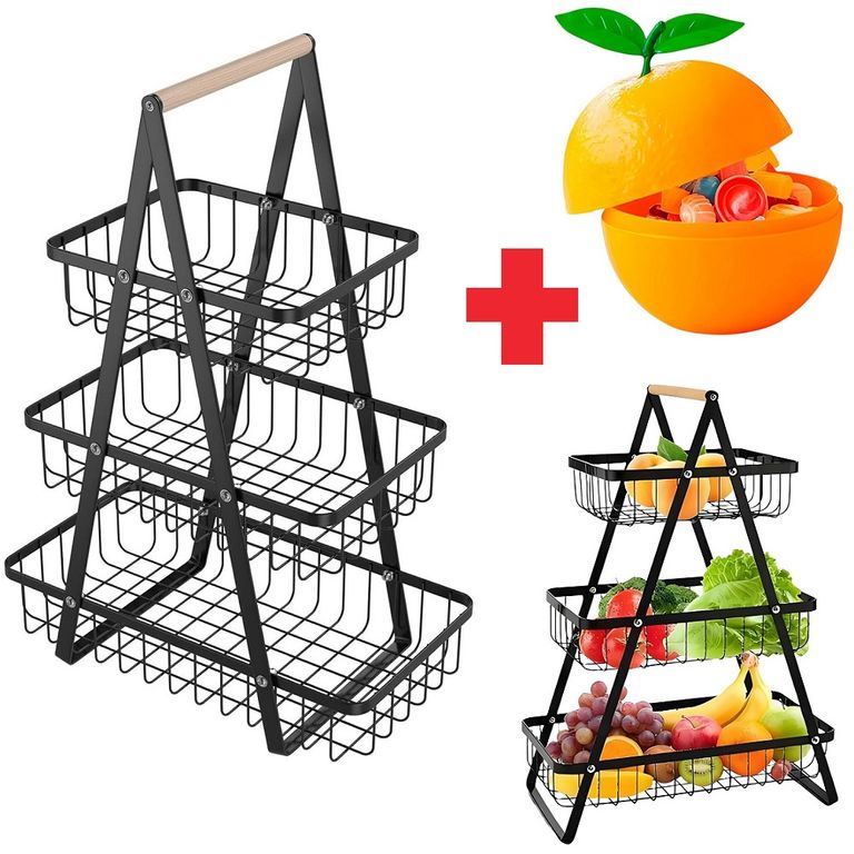 Cesta verdulero de 3 niveles acero inoxidable + 1 decorativo