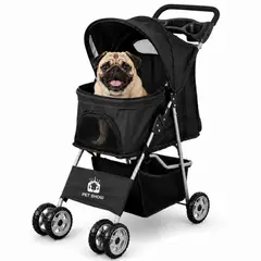 GENERICO - Coche 4 Ruedas Para Perros y Gatos Negro