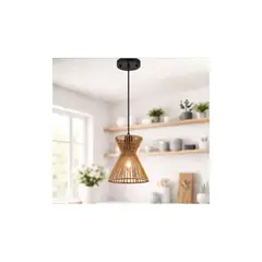 GENERICO - LAMPARA LED COLGANTE RÙSTICA DE SOGA CON DISEÑO RELOJ DE ARENA