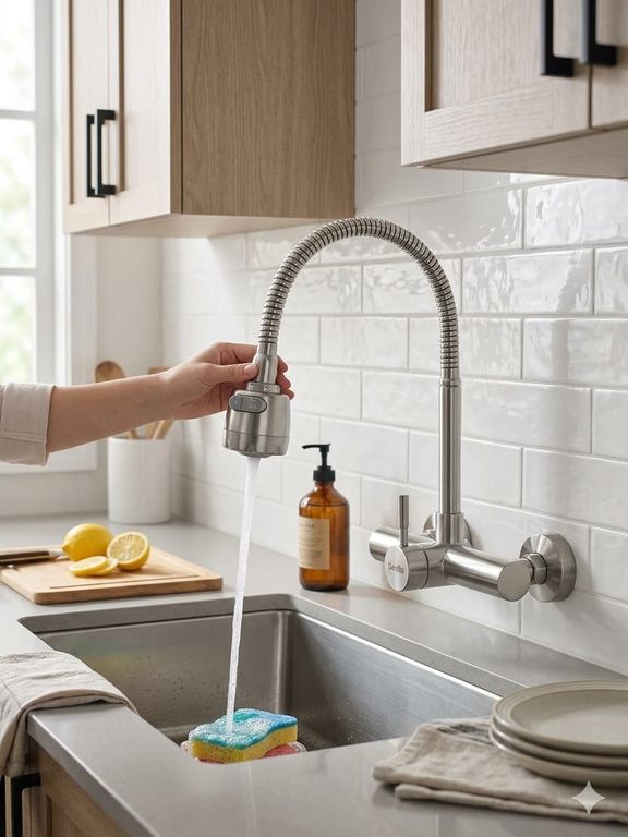 GRIFERIA MEZCLADORA MONOCOMANDO PARA PARED ACERO INOX