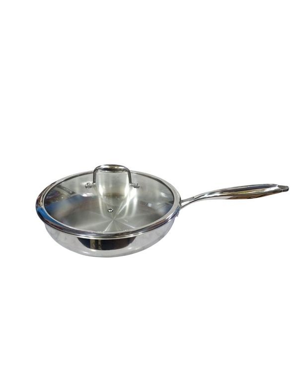 Sartén acero inoxidable 28 cm con tapa de vidrio marca Valeska