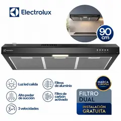 Electrolux - Campana Extractora Electrolux 90cm Alto Poder de Succión e iluminación LED Negra DE9SB