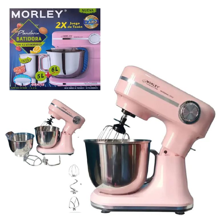 Nueva Batidora Profesional Morley Planetaria 6.L Rosa 2500 Watts