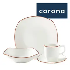 CORONA - Vajilla Corona Zurich 16 Piezas Platos y Tazas Semicuadradas