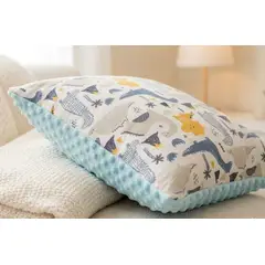 GENERICO - Almohada para niños pequeños de doble cara celeste con dinosaurio