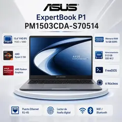 ASUS - Notebook Asus EXPERTBOOK PM1503CDA-S70514 15.6" LED FHD IPS AMD Ryzen 5 -150 3.3/4.55GHz, 16GB DDR5