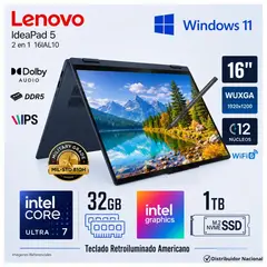 LENOVO - Laptop 2 en 1 LENOVO IDEAPAD 5 16IAL10 Intel® Core™ Ultra 7 255U 32GB RAM 1TB SSD 16" WUXGA IPS 83KS001BUS