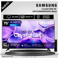 SAMSUNG - Televisor Samsung  Smart TV 4K UHD 75 Pulg Crystal UN75U8000FGXPE Modelo Nuevo