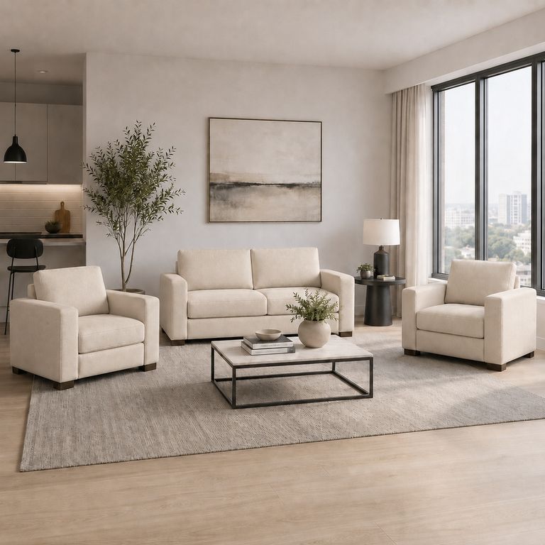 Juego de Sala Nara 2-1-1 Fabiani Home con Tela Antifluido Beige