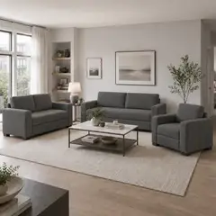 FABIANI HOME - Juego de Sala Nara 3-2-1 Fabiani Home con Tela Antifluido Gris oscuro
