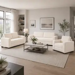 FABIANI HOME - Juego de Sala Nara 3-2-1 Fabiani Home con Tela Antifluido Ivory