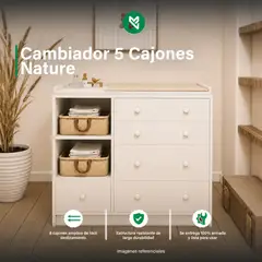 MUEBLES MACRUMO - Cómoda Cambiador Para Bebé Nature 5 Cajones Blanco