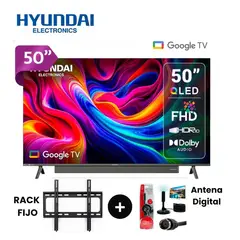 HYUNDAI - Televisor HYUNDAI DE 50 QLED  Modelo 50QFG + Antena Digital + Rack