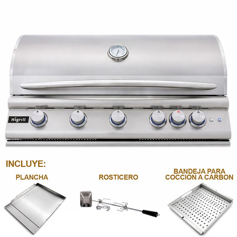 Parrilla A Gas y Carbón 6 Quemadores con Sellador + Plancha + Rostizador Modelo: Pyrolux 411