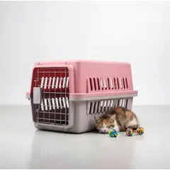 GENERICO - Transportador de Mascota Canil Kennel mediano Premium 48 x 32 x 30 cm ROSADO Y GREIGE