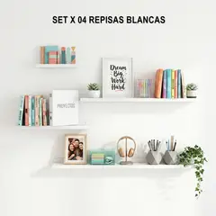 GENERICO - Set x 4 Repisas Flotantes con Borde Blancas Minimalistas