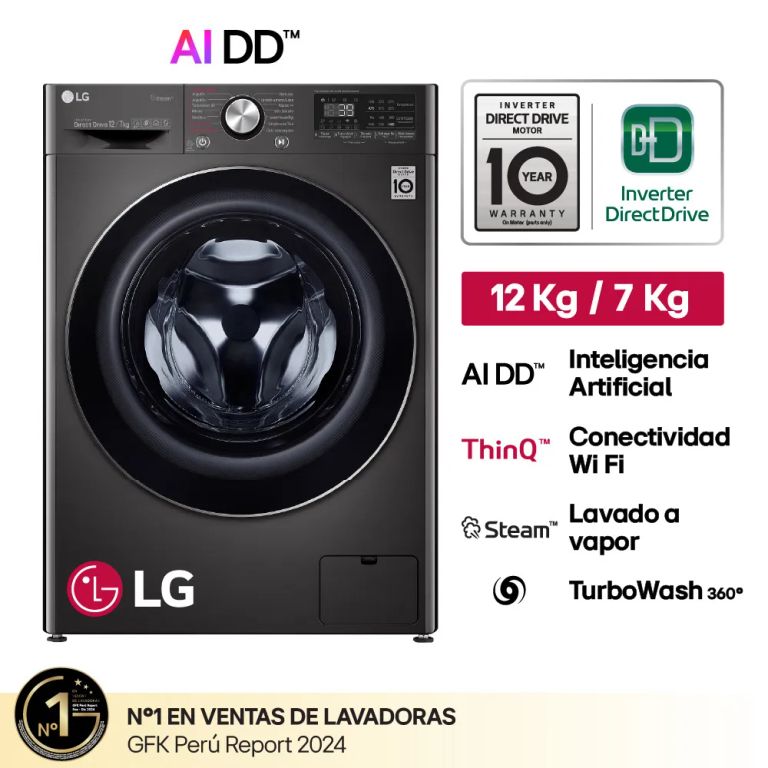 Lavaseca LG WD12BVC2S6C 127 Kg Carga Frontal Negro Acero