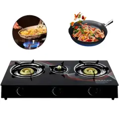 OEM - Cocina A Gas De Mesa 3 Hornillas Vidrio Templado Moderna